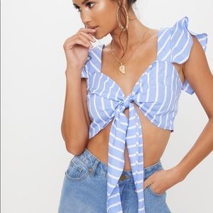 Blue Stripe Frill Tie Front Bralet
 
Size: 0 US
 
Colour: Blue